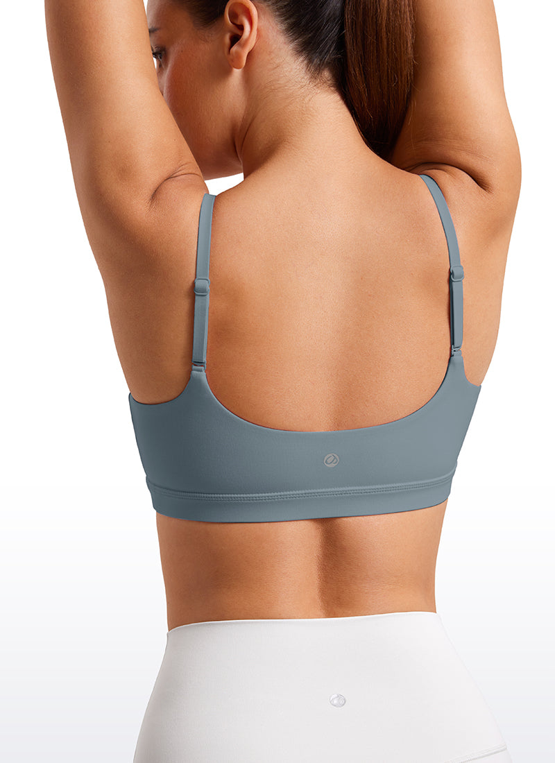 CRZ YOGA Womens Butterluxe Adjustable Spaghetti Strap Scoop Neck Bra Belgian Blue @model_info:Diana