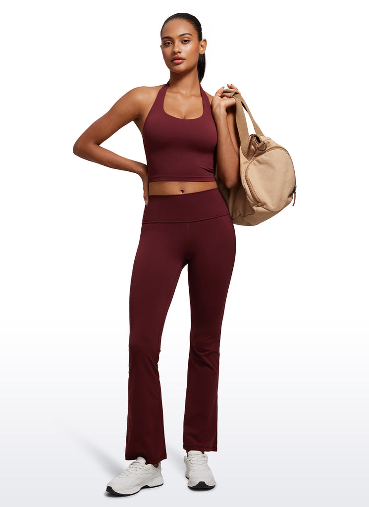 CRZ YOGA Womens Butterluxe Halter Longline Sports Bra Crop Tank Tops Washed Denim