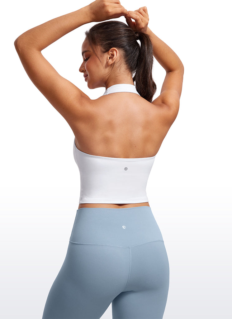 CRZ YOGA Womens Butterluxe Halter Longline Sports Bra Crop Tank Tops Black