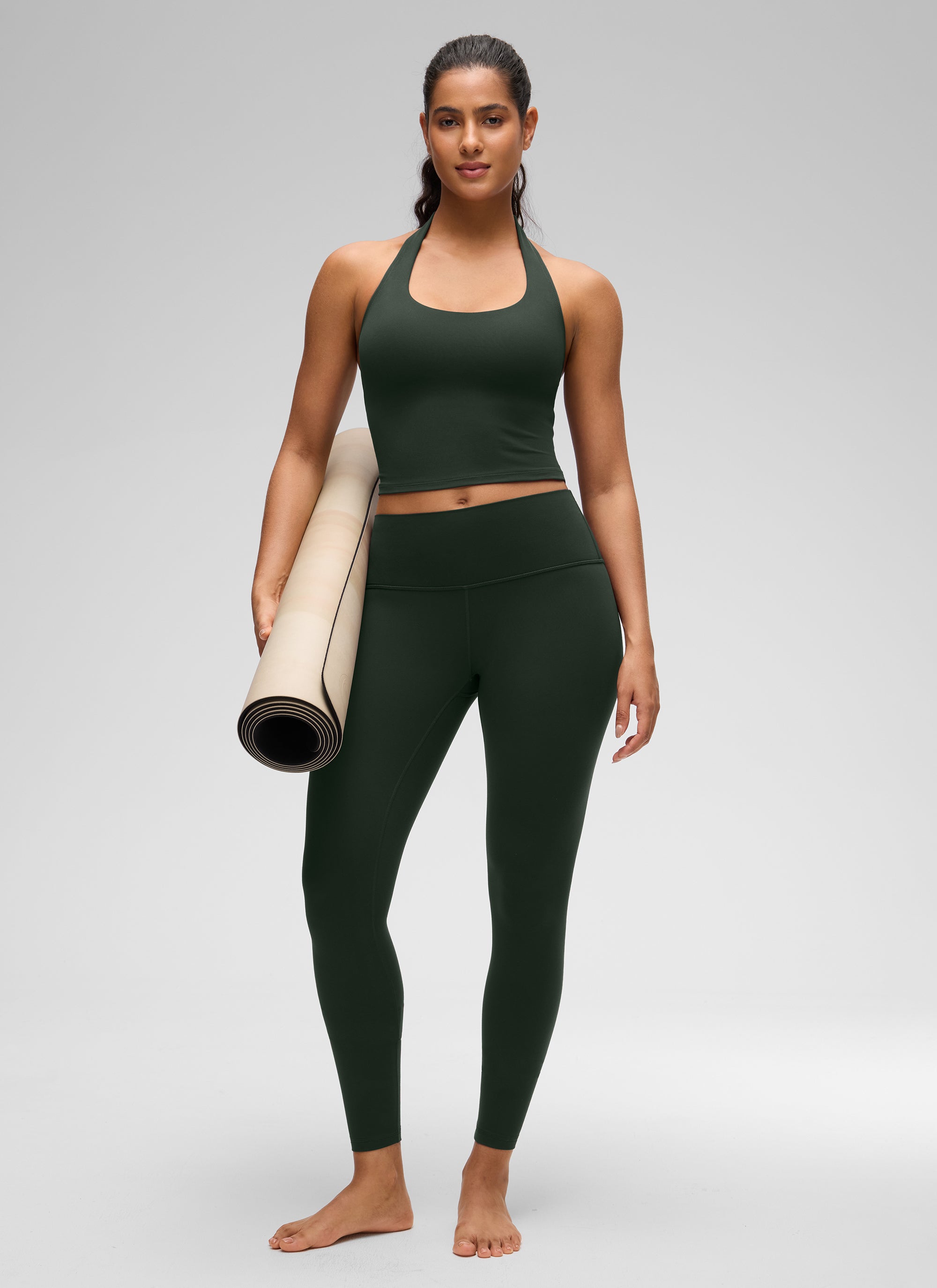 CRZ YOGA Womens Butterluxe Halter Longline Sports Bra Crop Tank Tops Legend Green