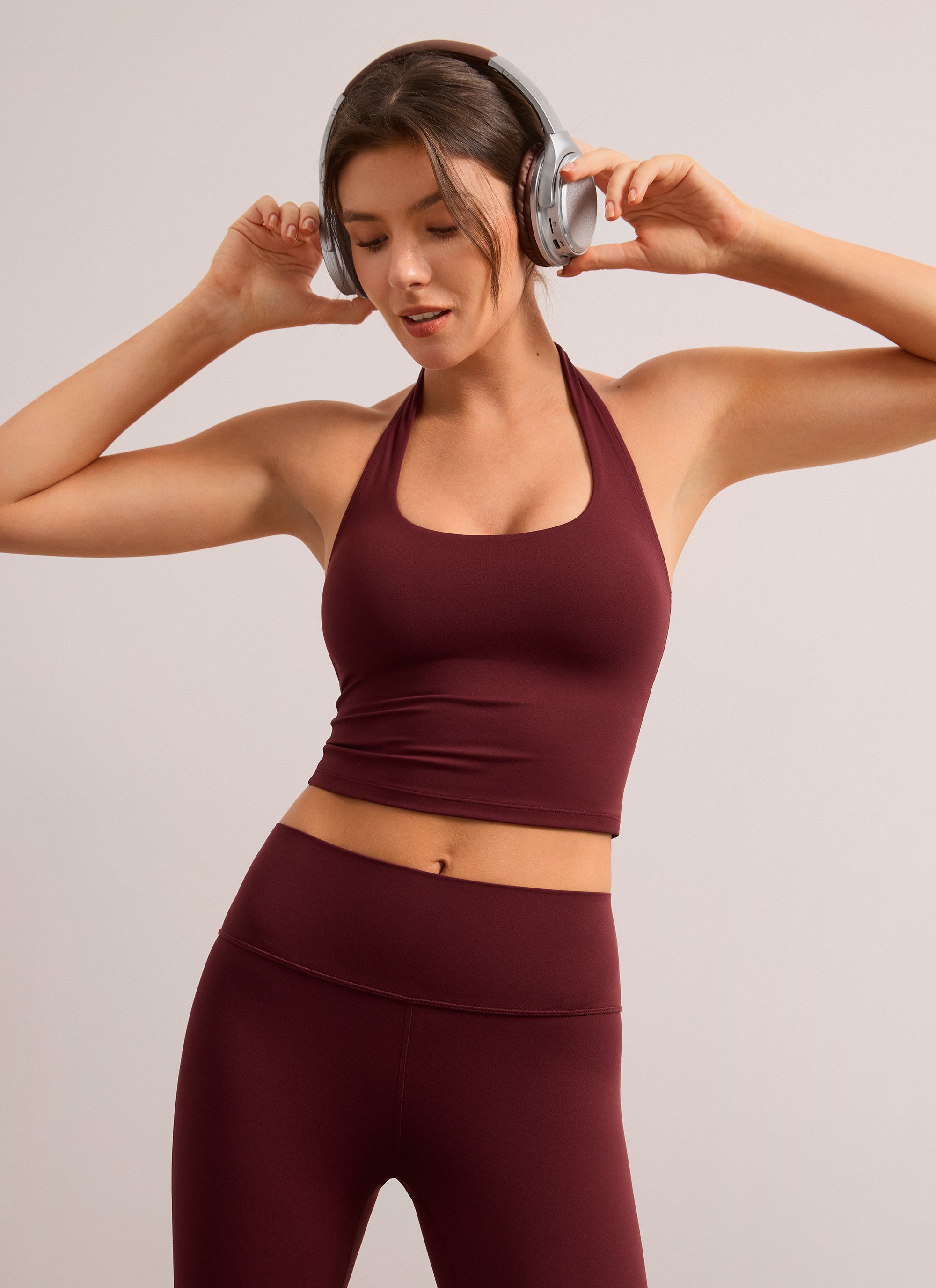 CRZ YOGA Womens Butterluxe Halter Longline Sports Bra Crop Tank Tops Red Merlot