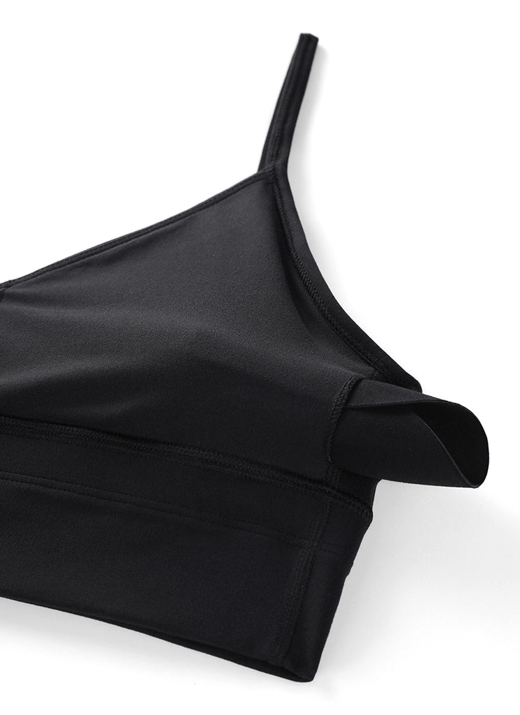 CRZ YOGA Butterluxe Womens V Neck Longline Camisole Workout Sports Bra Black