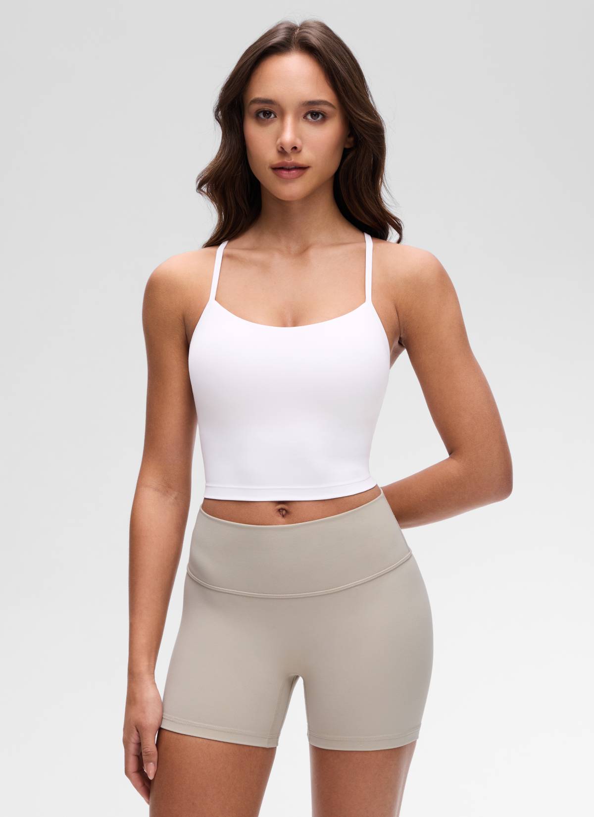 CRZ YOGA Womens Butterluxe Y Back Longline Sports Bras Crop Tank Top White