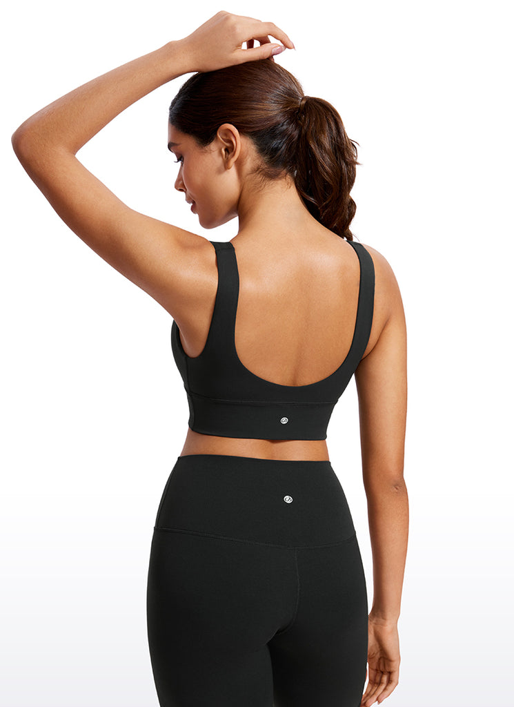 CRZ YOGA Women's Light Support Butterluxe Yoga Bra Longline U back V Neck Black