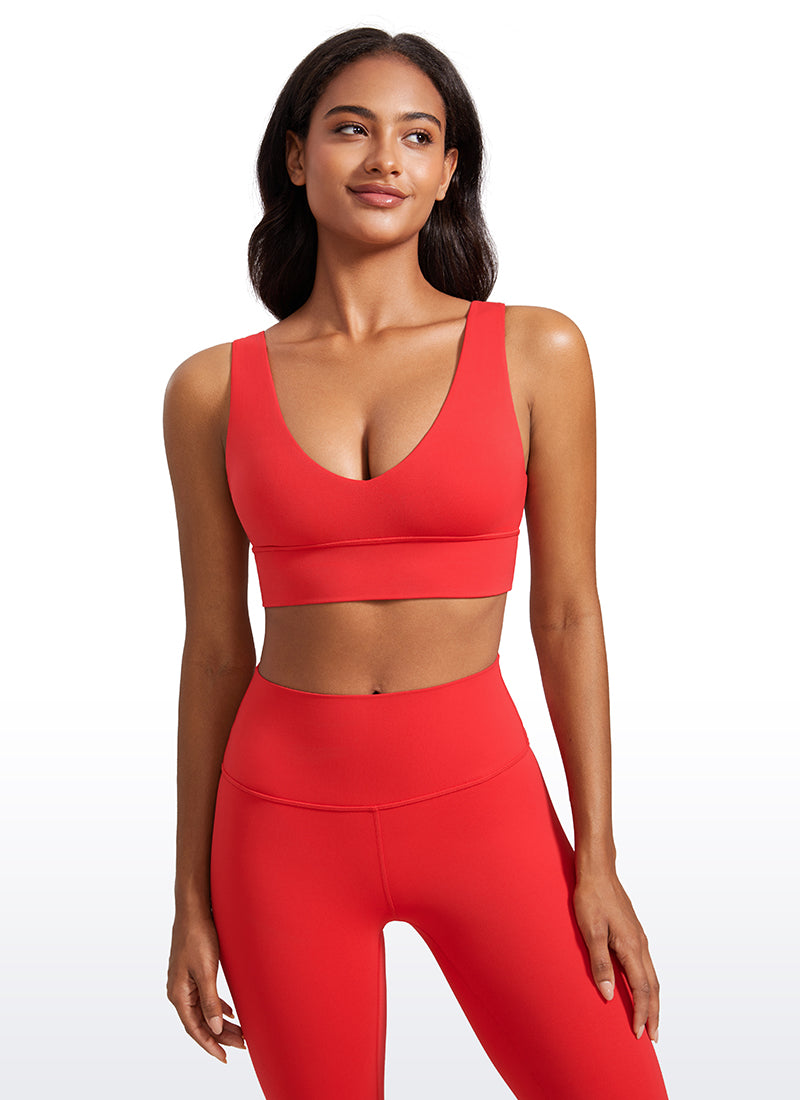 CRZ YOGA Women's Light Support Butterluxe Yoga Bra Longline U back V Neck Deep Red
