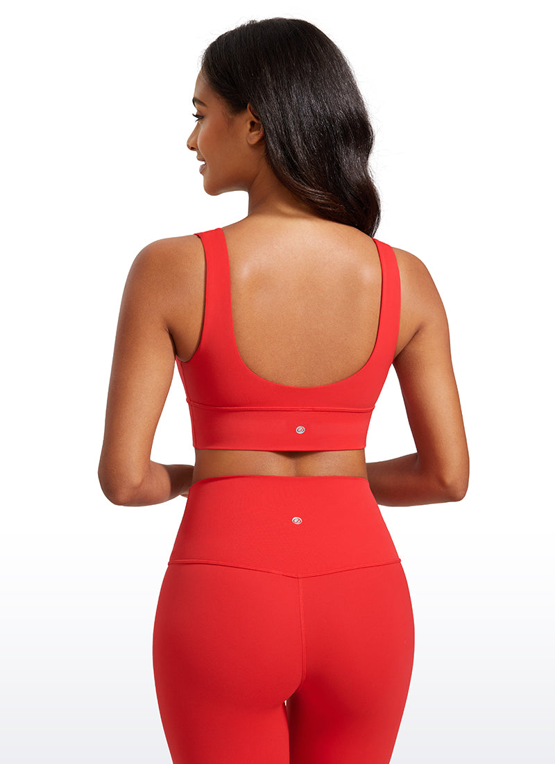 CRZ YOGA Women's Light Support Butterluxe Yoga Bra Longline U back V Neck Deep Red