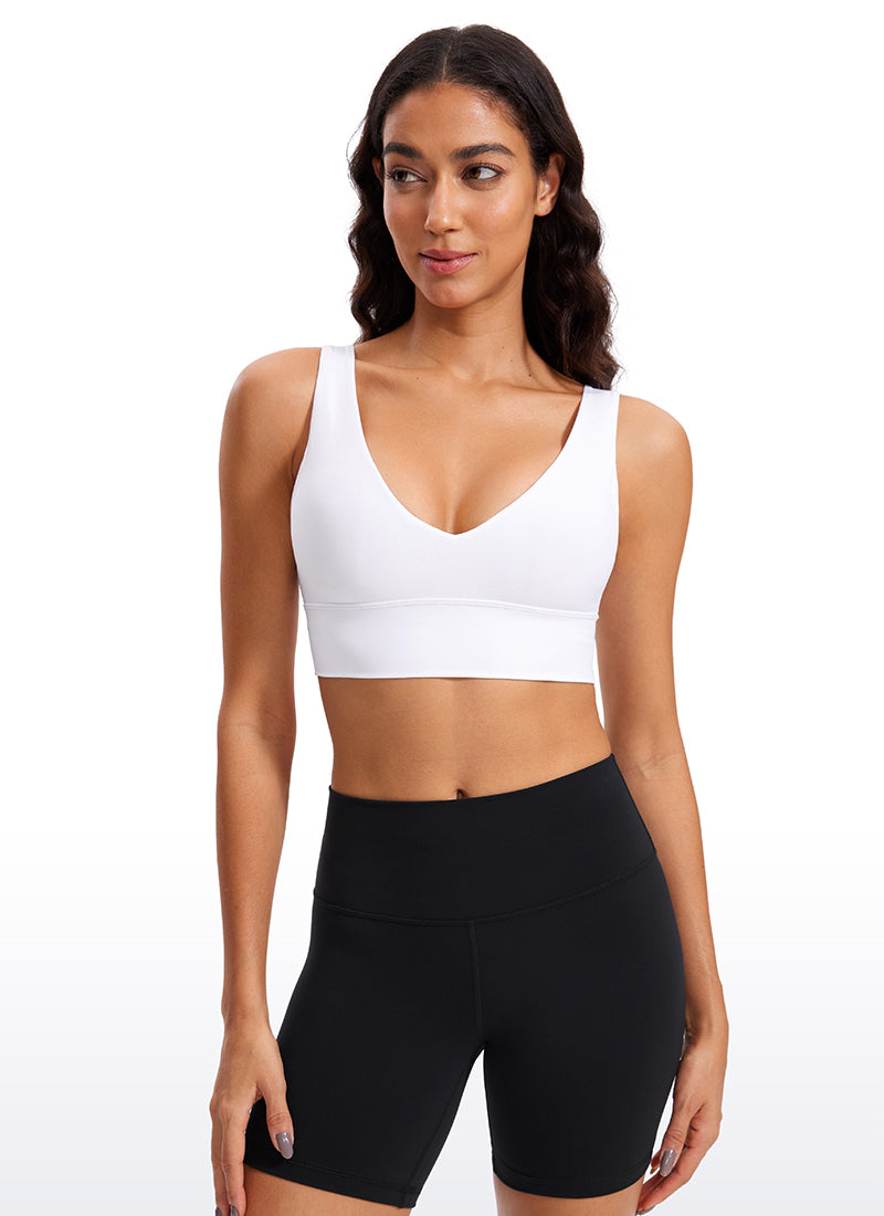 CRZ YOGA Women's Light Support Butterluxe Yoga Bra Longline U back V Neck White