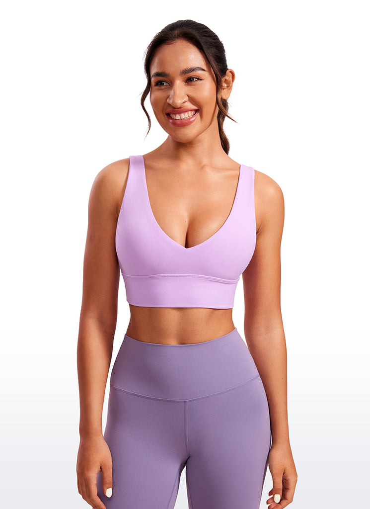CRZ YOGA Women's Light Support Butterluxe Yoga Bra Longline U back V Neck Gull Gray
