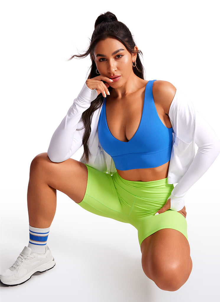 CRZ YOGA Women's Light Support Butterluxe Yoga Bra Longline U back V Neck Lilac