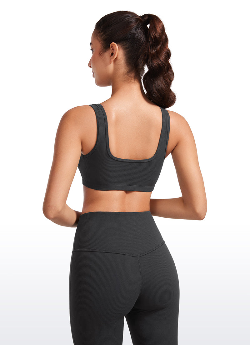 CRZ YOGA Women Ribbed Square Neck Cami Padded Mini Bra Black