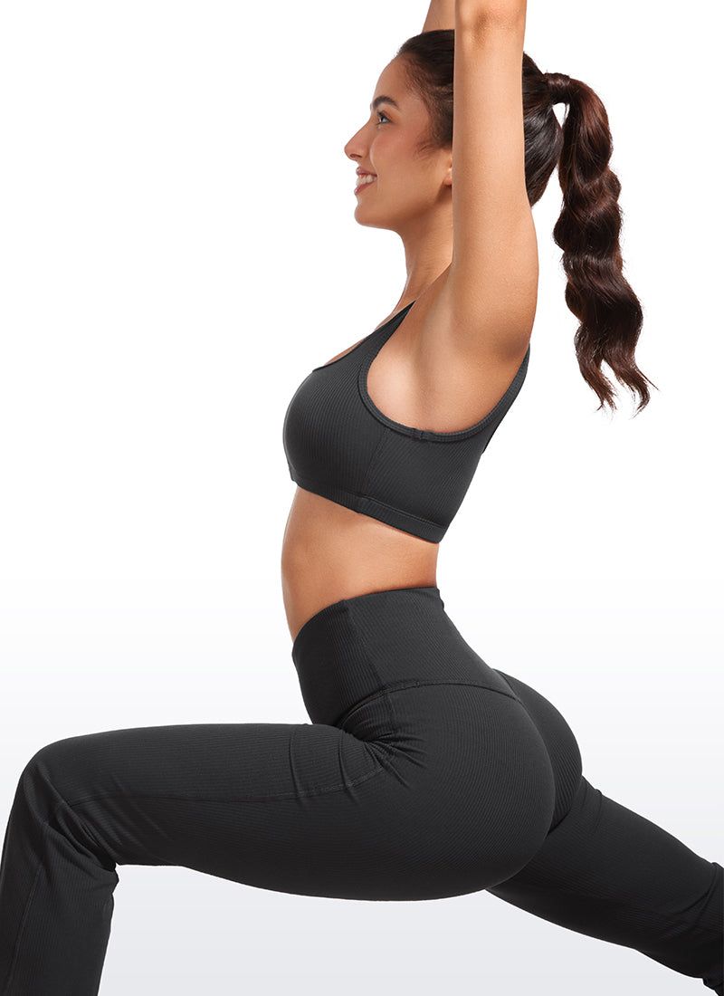 CRZ YOGA Women Ribbed Square Neck Cami Padded Mini Bra Black