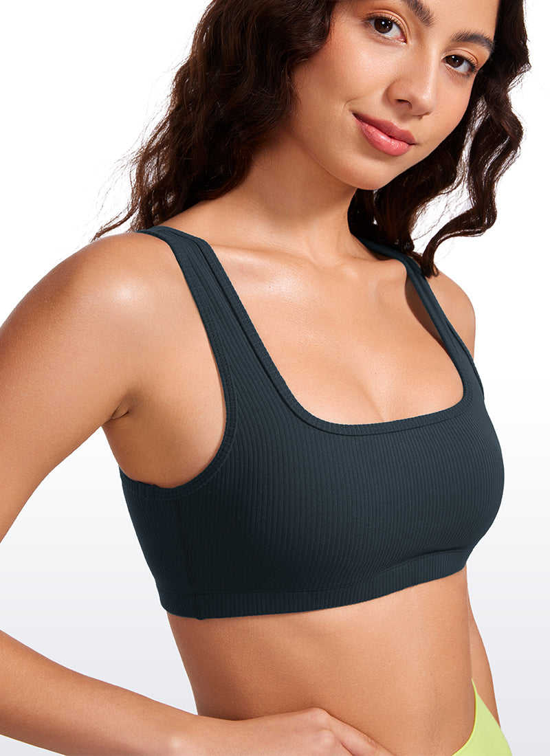 CRZ YOGA Women Ribbed Square Neck Cami Padded Mini Bra True Navy