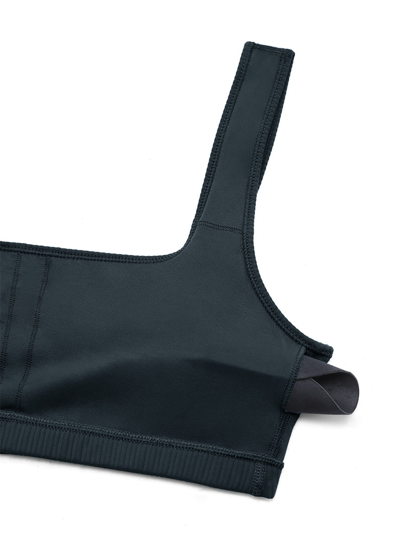 CRZ YOGA Women Ribbed Square Neck Cami Padded Mini Bra True Navy