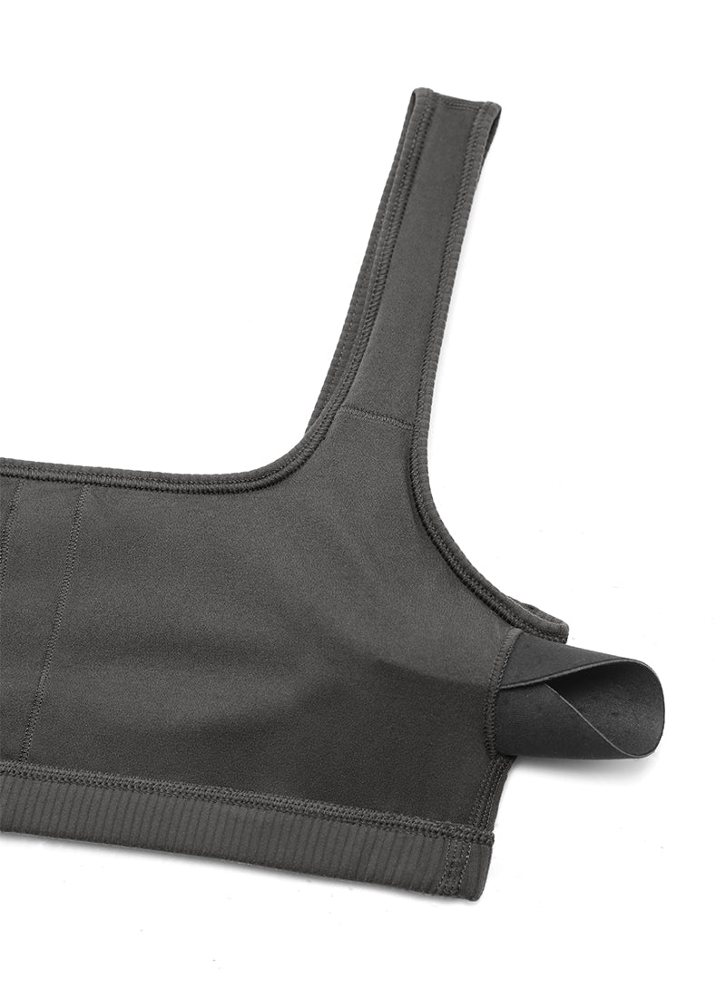 CRZ YOGA Women Ribbed Square Neck Cami Padded Mini Bra Mysterious Grey