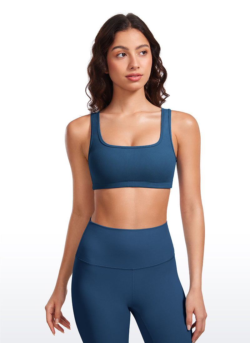 CRZ YOGA Women Ribbed Square Neck Cami Padded Mini Bra French Navy