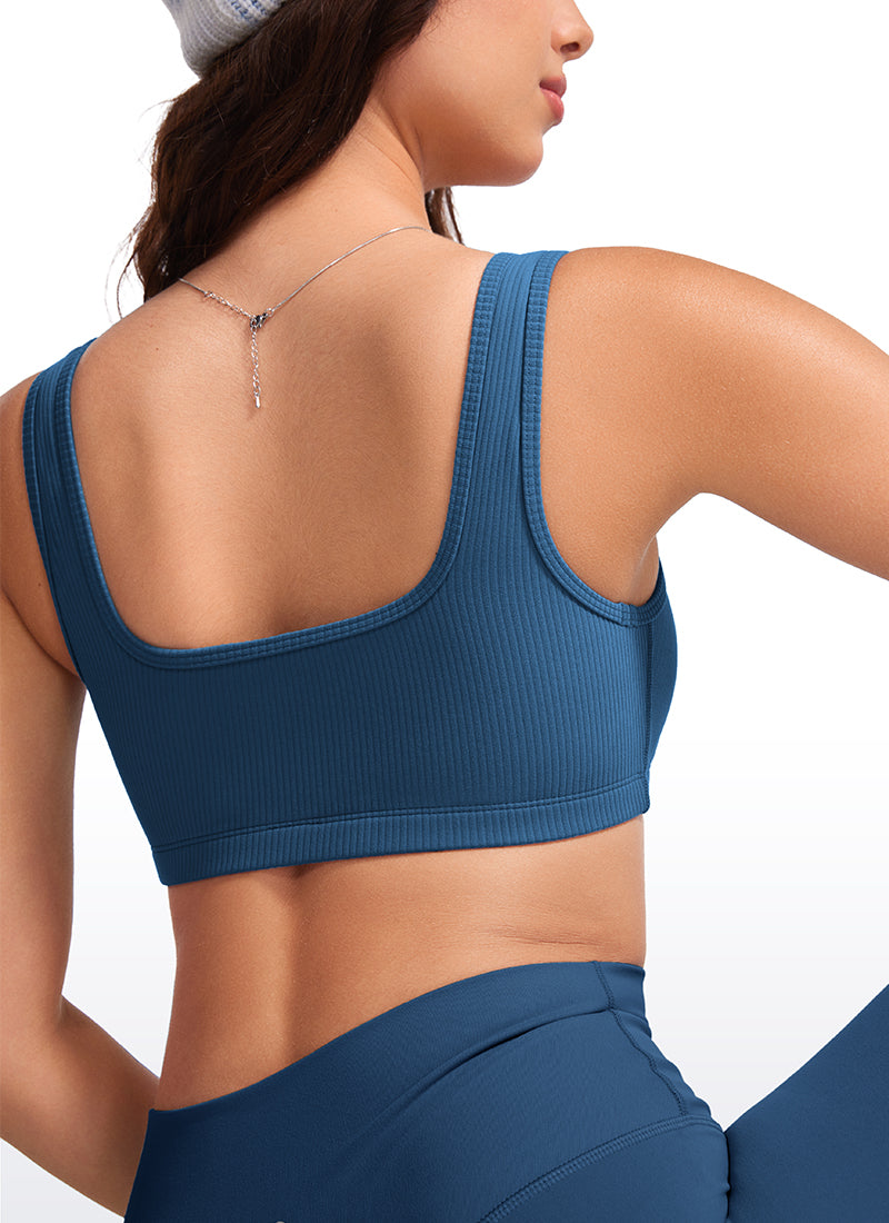 CRZ YOGA Women Ribbed Square Neck Cami Padded Mini Bra French Navy