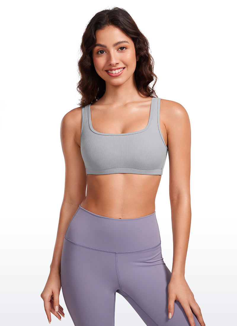 CRZ YOGA Women Ribbed Square Neck Cami Padded Mini Bra Rhino Grey