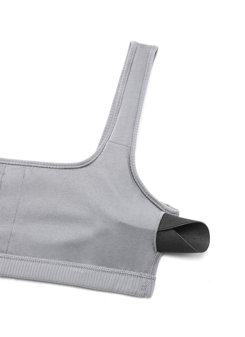 CRZ YOGA Women Ribbed Square Neck Cami Padded Mini Bra Rhino Grey