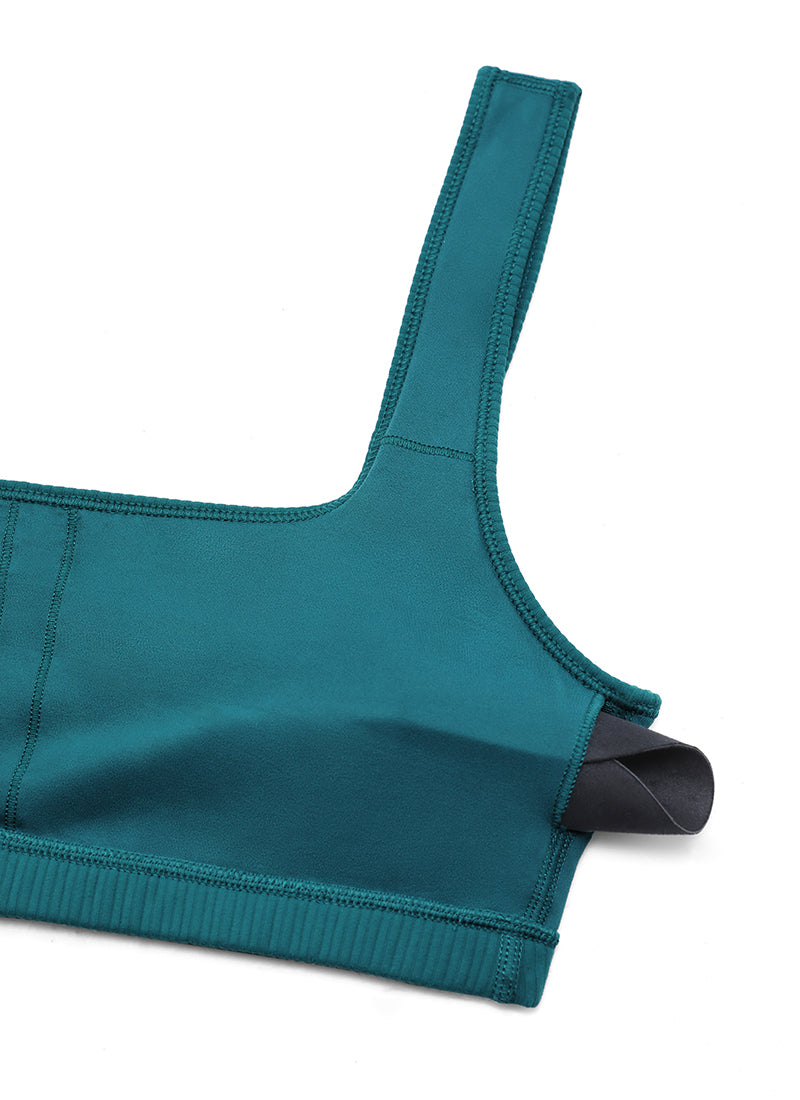 CRZ YOGA Women Ribbed Square Neck Cami Padded Mini Bra Green Jade