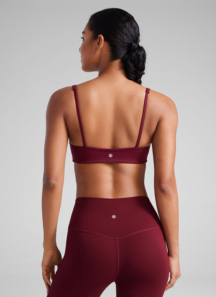 CRZ YOGA Women Butterluxe Square Neck Cami Padded Mini Bra Deep Red