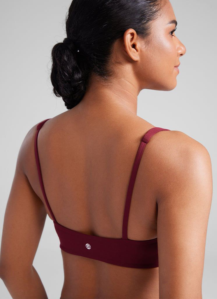 CRZ YOGA Women Butterluxe Square Neck Cami Padded Mini Bra Deep Red