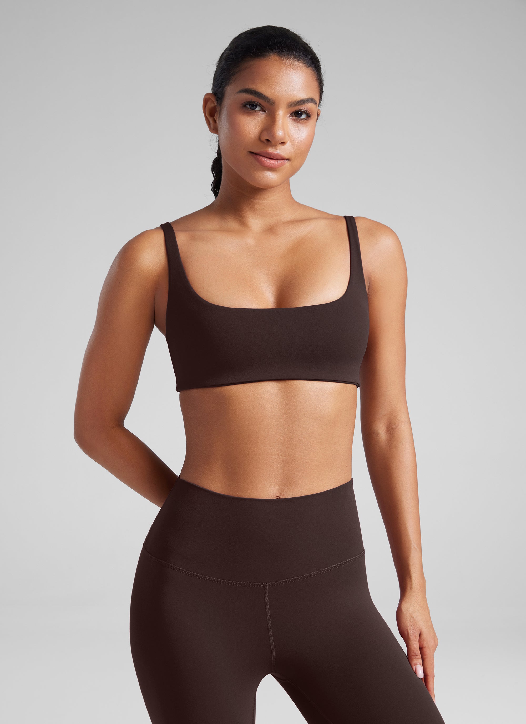 CRZ YOGA Women Butterluxe Square Neck Cami Padded Mini Bra Hot Fudge Brown