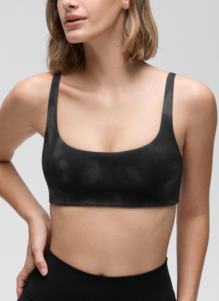 CRZ YOGA Women Butterluxe Square Neck Cami Padded Mini Bra Black Tie Dye Flowers