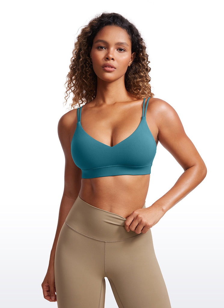 CRZ YOGA Women's Light Support Butterluxe Yoga Bra Strappy back White
