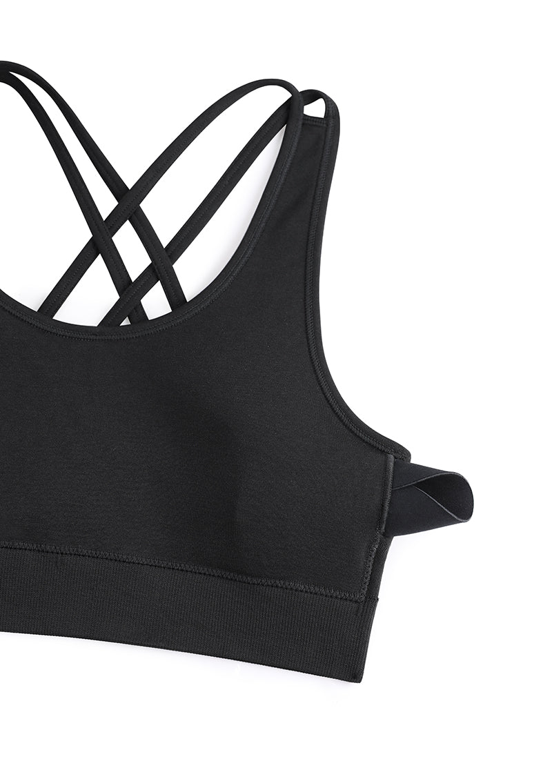 CRZ YOGA Womens Seamless Strappy Longline Training Sports Bra Black