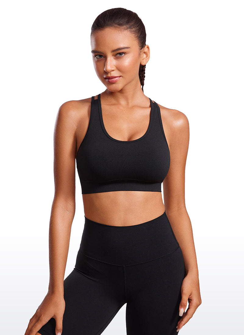 CRZ YOGA Womens Seamless Strappy Longline Training Sports Bra Black