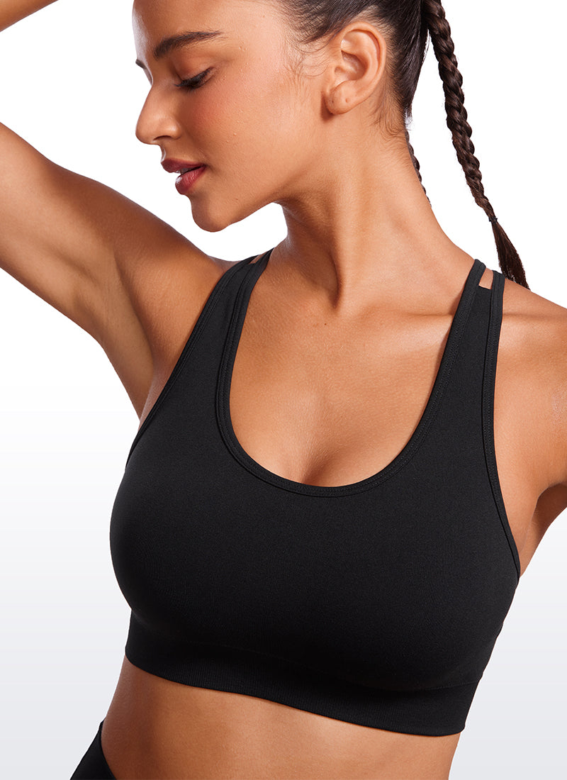 CRZ YOGA Womens Seamless Strappy Longline Training Sports Bra Black