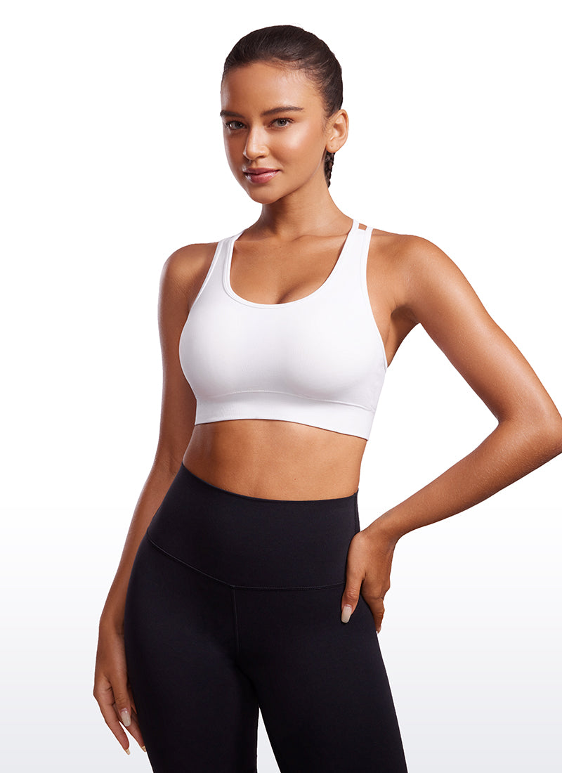 CRZ YOGA Womens Seamless Strappy Longline Training Sports Bra White