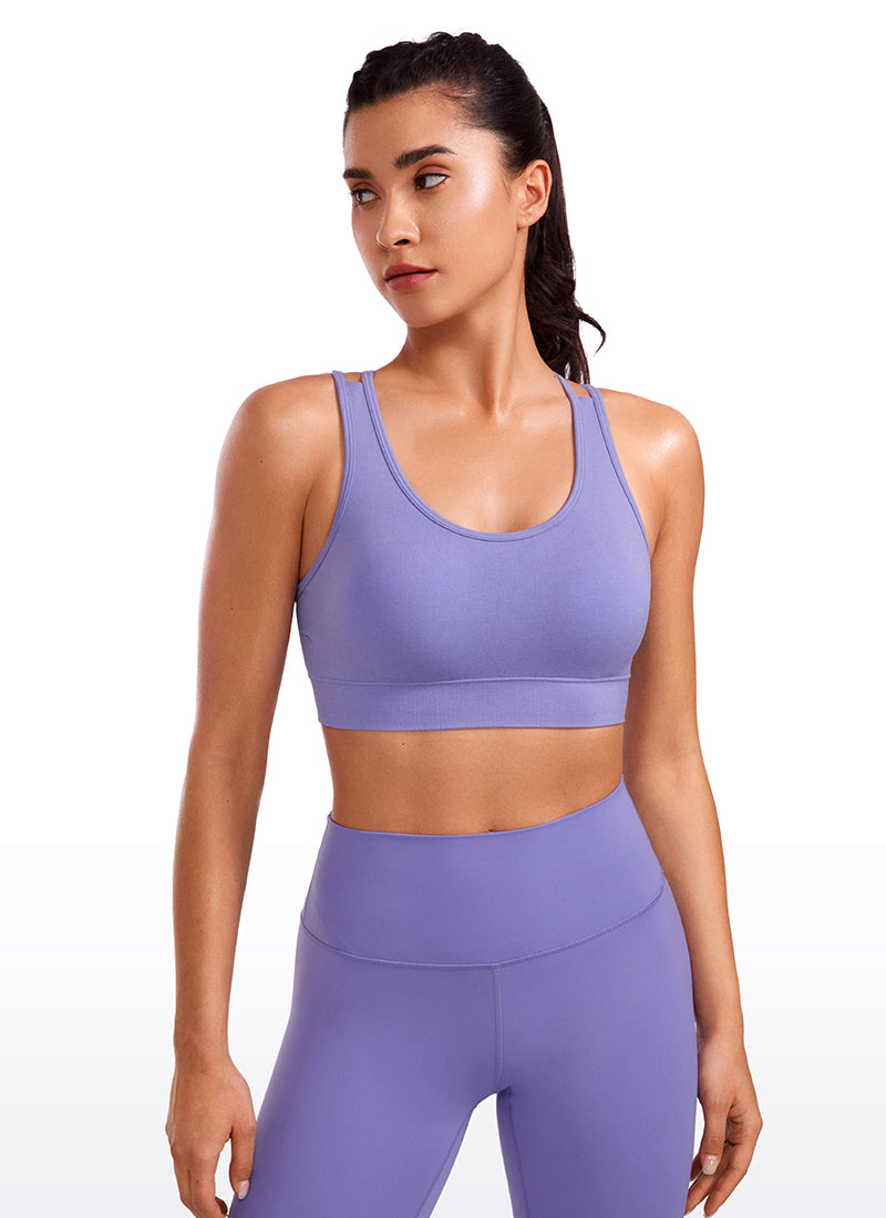 CRZ YOGA Womens Seamless Strappy Longline Training Sports Bra Dark Lavender Purple