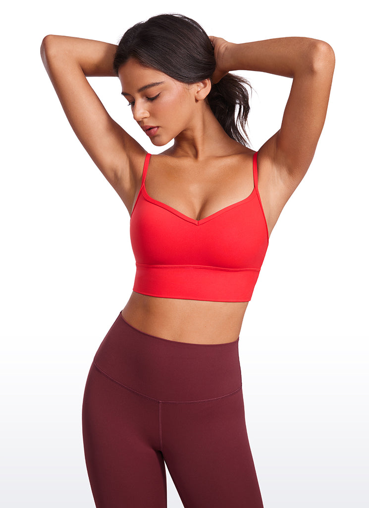 CRZ YOGA Butterluxe Womens V Neck Longline Camisole Yoga Padded Sports Bra Deep Red