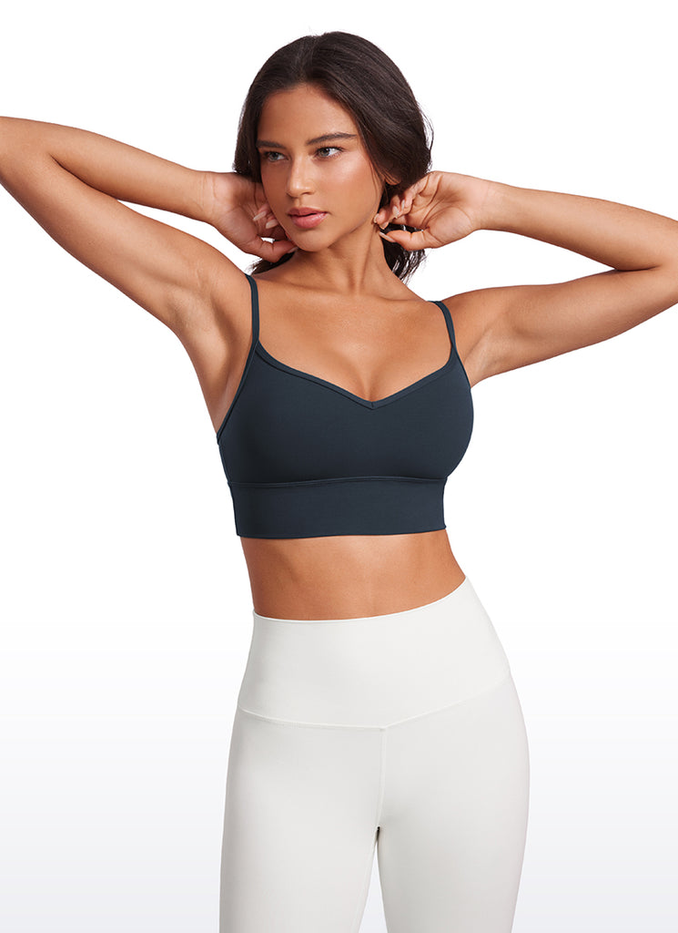 CRZ YOGA Butterluxe Womens V Neck Longline Camisole Yoga Padded Sports Bra White