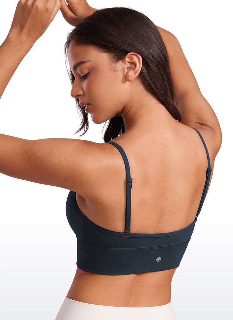 CRZ YOGA Butterluxe Womens V Neck Longline Camisole Yoga Padded Sports Bra White