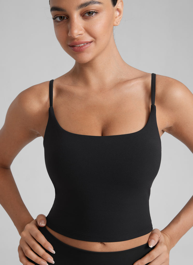 CRZ YOGA Womens Butterlift Scoop Neck U Back Yoga Longline Sports Bra Black