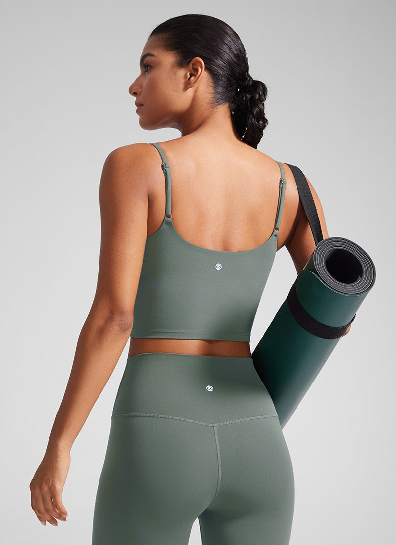 CRZ YOGA Womens Butterlift Scoop Neck U Back Yoga Longline Sports Bra Grey Sage @model_info:Amanda