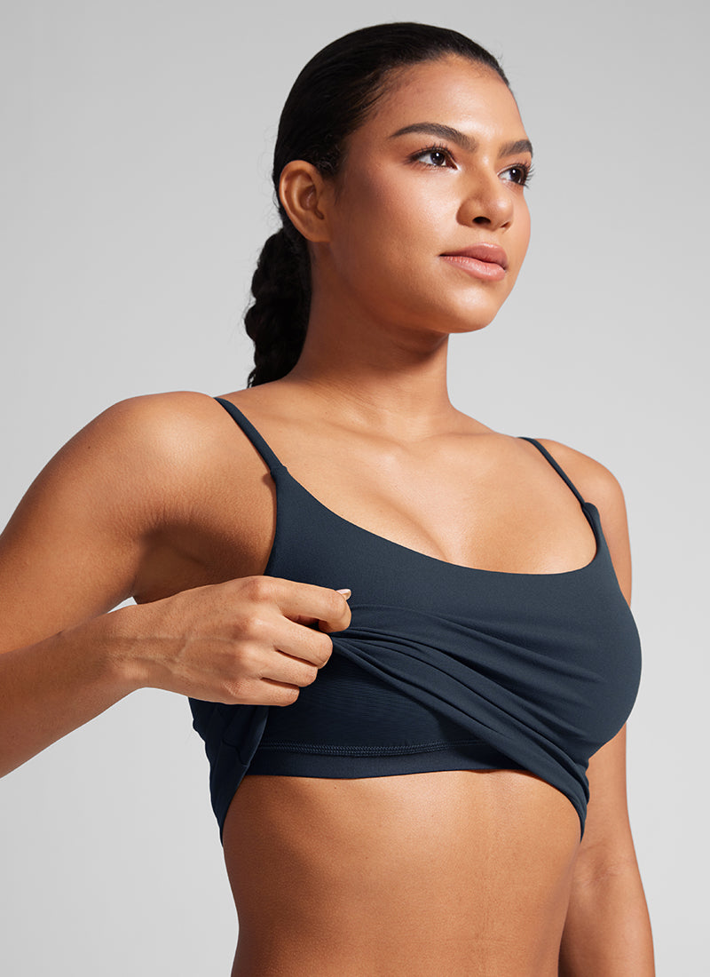CRZ YOGA Womens Butterlift Scoop Neck U Back Yoga Longline Sports Bra True Navy
