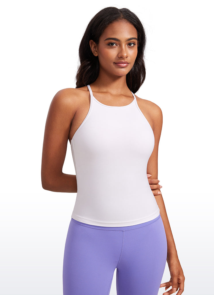 CRZ YOGA Women's Yoga Butterluxe Halter High Neck Padded Tanks Y Back Black