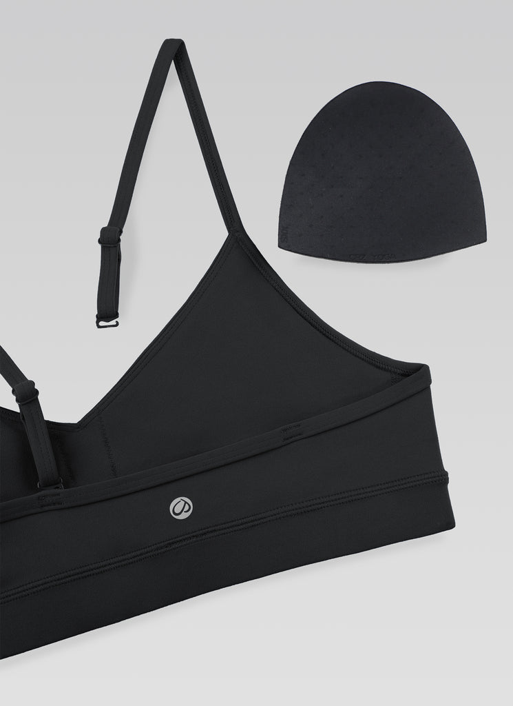 CRZ YOGA Butterluxe Womens V Neck Camisole Yoga Padded Sports Bra Black