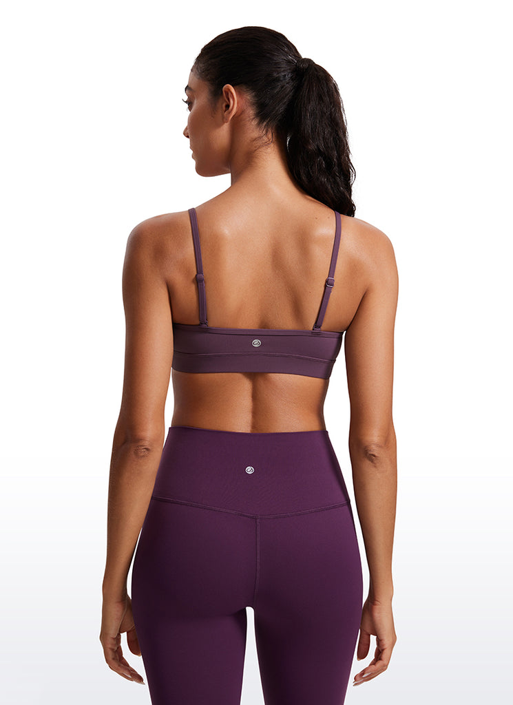 CRZ YOGA Butterluxe Womens V Neck Camisole Yoga Padded Sports Bra Grape Thistle Purple