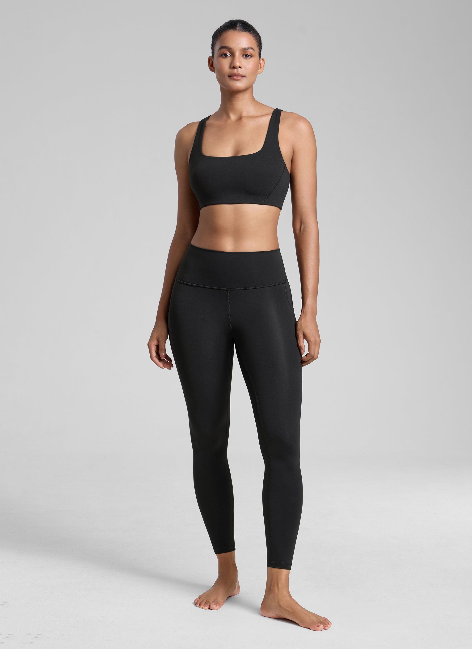 CRZ YOGA Womens Butterlift Double Lined Square Neck Yoga Sports Bra Black