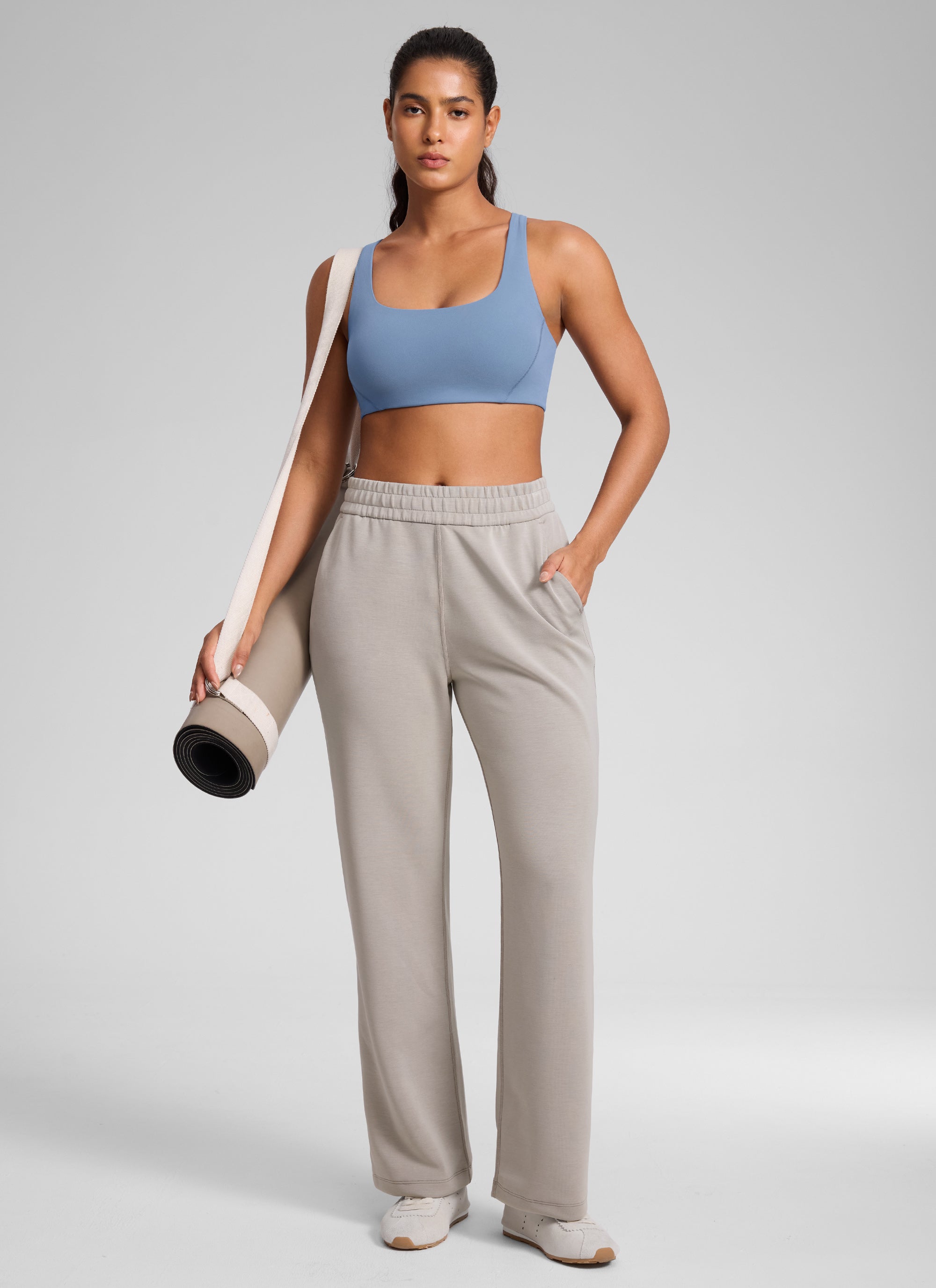 CRZ YOGA Womens Butterlift Double Lined Square Neck Yoga Sports Bra Light Lavender