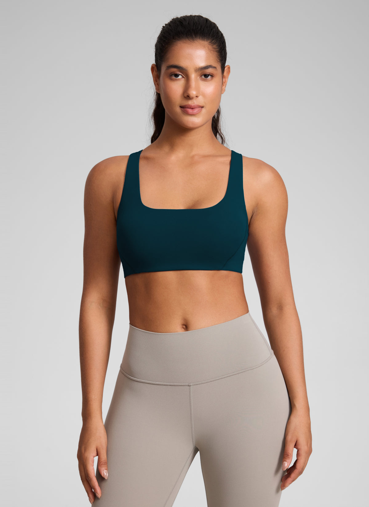 CRZ YOGA Womens Butterlift Double Lined Square Neck Yoga Sports Bra True Navy @model_info:S1