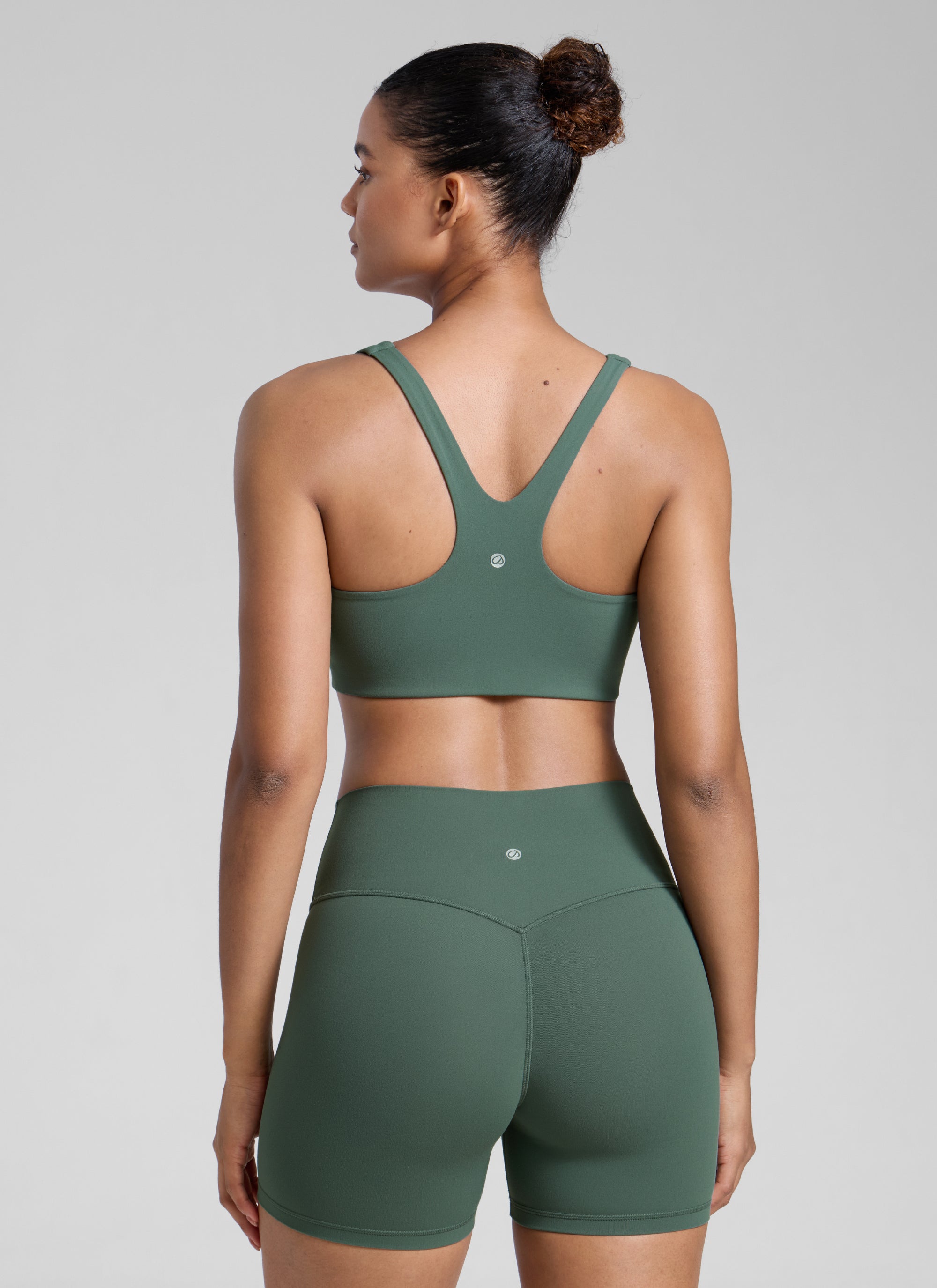 CRZ YOGA Womens Butterlift Double Lined Square Neck Yoga Sports Bra Dark Forest Green