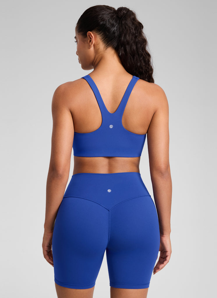 CRZ YOGA Womens Butterlift Double Lined Square Neck Yoga Sports Bra White