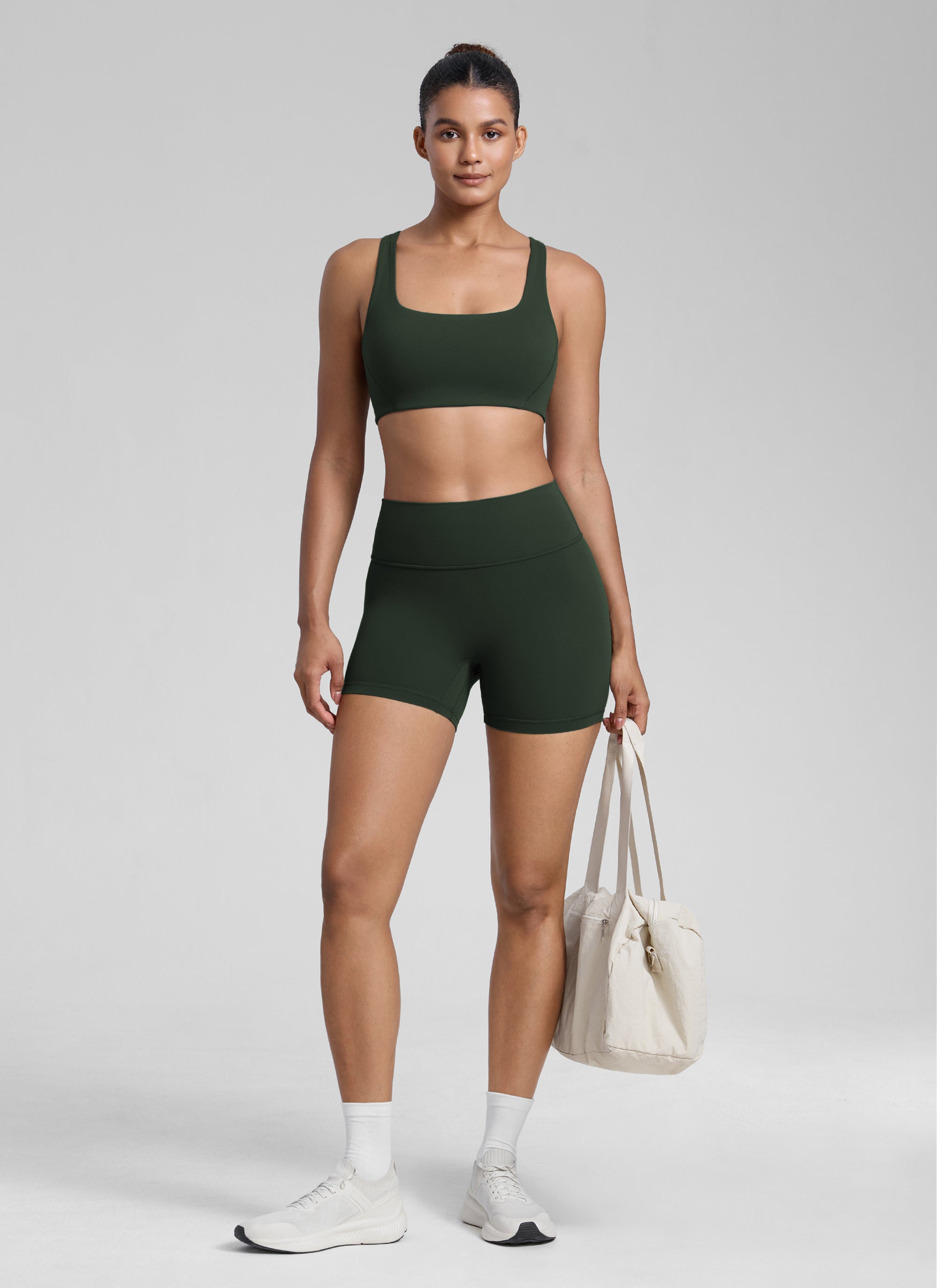 CRZ YOGA Womens Butterlift Double Lined Square Neck Yoga Sports Bra Hot Fudge Brown