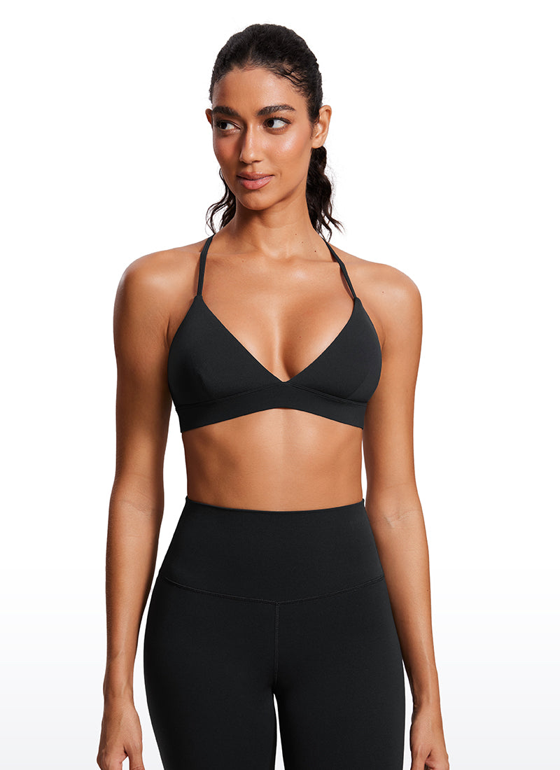 CRZ YOGA Women's Light Support Yoga Bra Cross back Triangle Bra Black