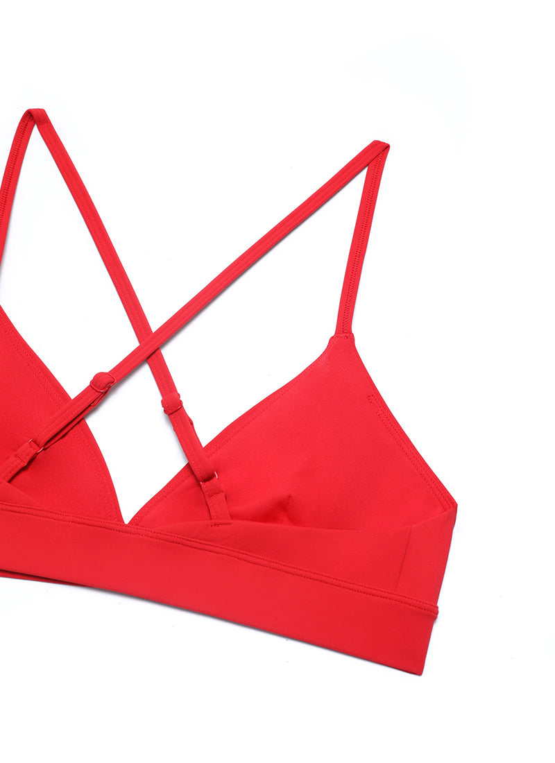 CRZ YOGA Women's Light Support Yoga Bra Cross back Triangle Bra Deep Red